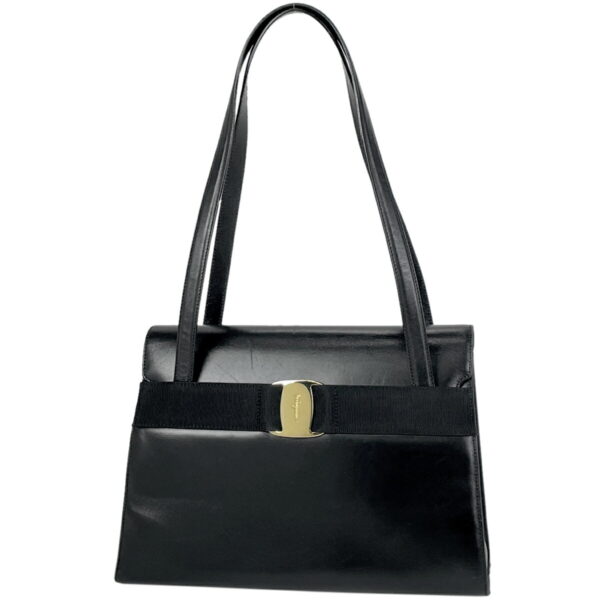 1000044761478 11 Salvatore Ferragamo Rose Fittings Tote Shoulder Bag Leather Black