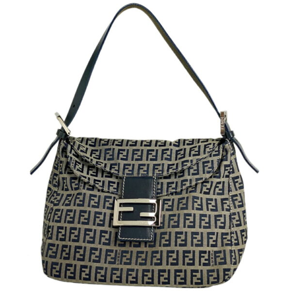 1000046804609 11 Fendi Zucchino Pattern Shoulder Bag Canvas Gray Navy