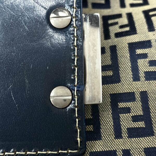 1000046804609 14 Fendi Zucchino Pattern Shoulder Bag Canvas Gray Navy