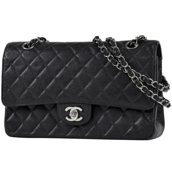 1000047325745 01 CHANEL Matelasse W Flap Caviar Skin Handbag Black