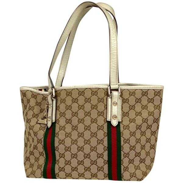 1000047615921 11 Gucci GG Pattern Sherry Line Web Tote Bag GG Canvas Beige White