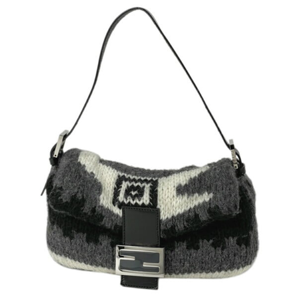 1000048185522 11 Fendi Knit Mamma Bucket Shoulder Bag Wool Black Gray White