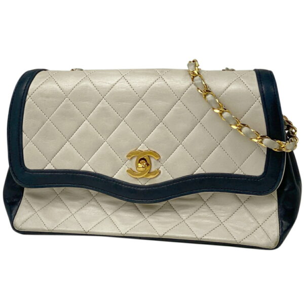 1000048712438 11 CHANEL Matelasse Single Flap Bicolor Leather Shoulder Bag Blue White