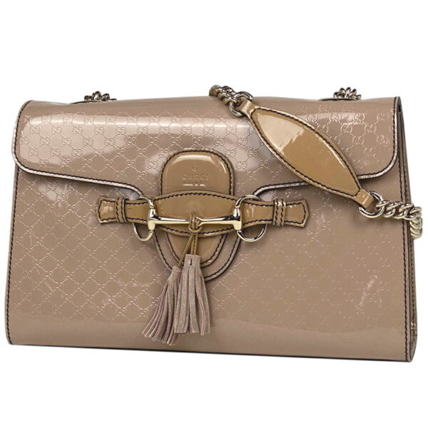 1000049460918 11 Gucci Emily Chain Shoulder Bag Micro Guccisima Patent Leather Pink Beige