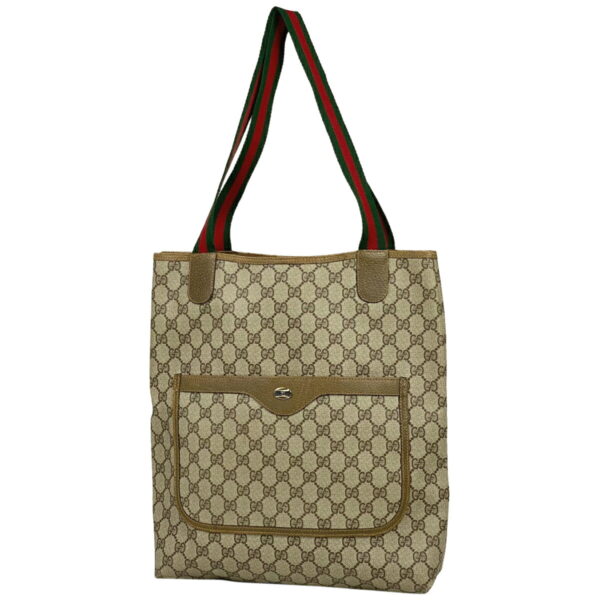 1000049858821 11 Gucci GG Pattern Sherry Line Web Tote Bag Canvas Beige Brown