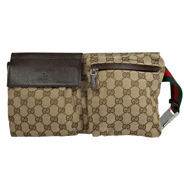 1000049920801 11 Gucci GG Pattern Sherry Line Waist Pouch GG Canvas Beige Green Red