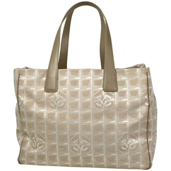 1000049921082 11 CHANEL Travel Line MM Nylon Jacquard Tote Bag Beige