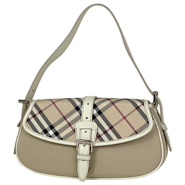 1000050187095 11 Burberry Plaid Nova Check Nylon Shoulder Bag Beige White