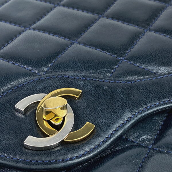 1000051688164 17 CHANEL Paris Matelasse W Flap Leather Shoulder Bag Navy