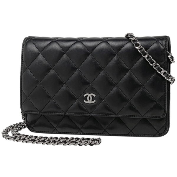 1000051688201 11 CHANEL Cocomark Matelasse Leather Chain Wallet Black