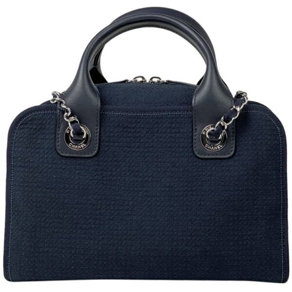 1000052750228 13 CHANEL Deauville Line 2WAY Canvas Bowling Bag Navy