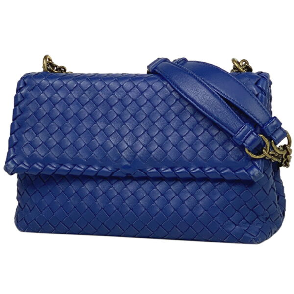 1000052750358 11 Bottega Veneta Small Olympia Intrecciato Chain Leather Crossbody Shoulder Bag Blue