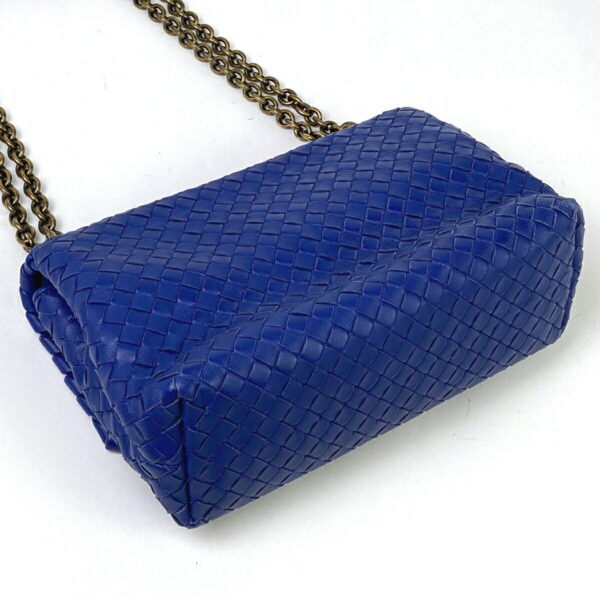 1000052750358 12 Bottega Veneta Small Olympia Intrecciato Chain Leather Crossbody Shoulder Bag Blue