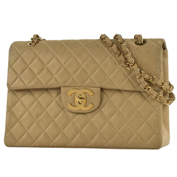 1000053466142 01 CHANEL Deca Matelasse Single Flap Leather Shoulder Bag Beige