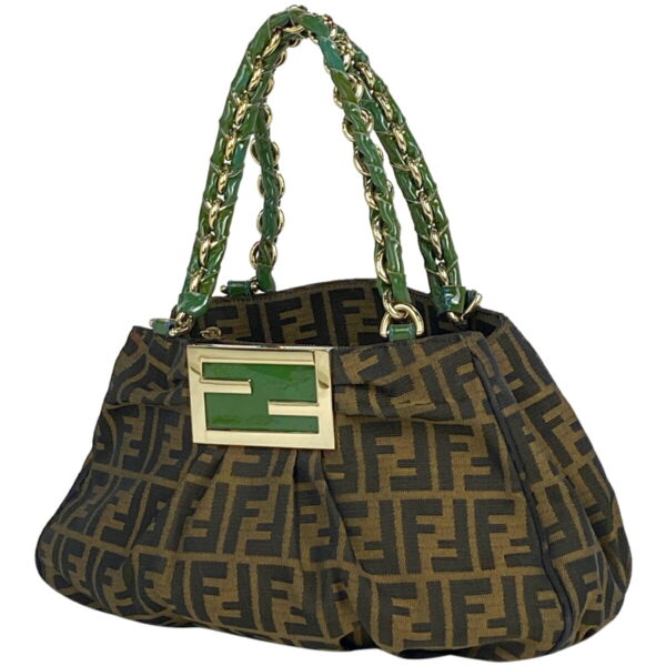 1000053537255 11 FENDI Zucca Pattern Handbag Shoulder Bag Canvas Brown Green