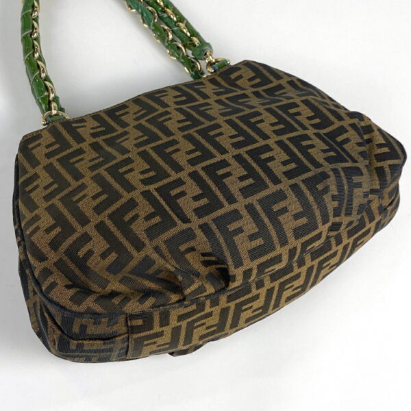 1000053537255 12 FENDI Zucca Pattern Handbag Shoulder Bag Canvas Brown Green