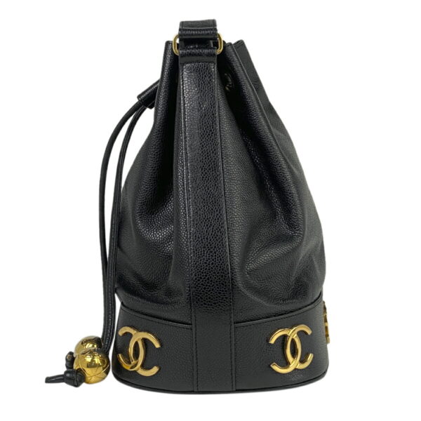 1000053618060 12 Chanel Triple Coco Mark Drawstring Shoulder Bag Caviar Skin Black