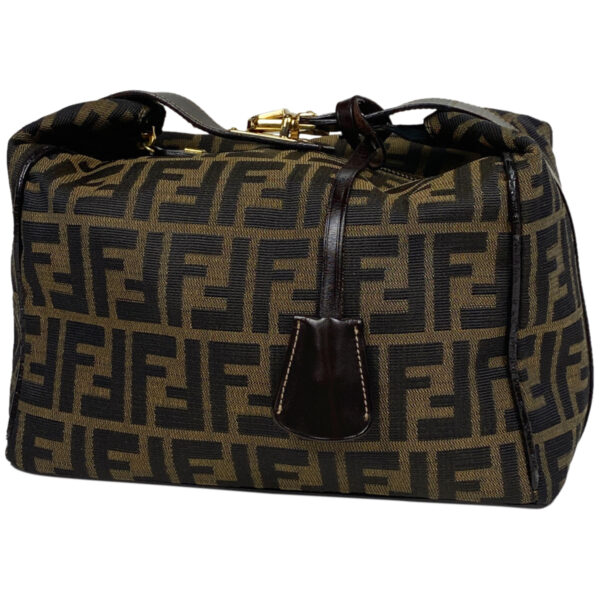 1000055204360 11 FENDI Zucca Pattern Handbag Vanity Bag Canvas Brown