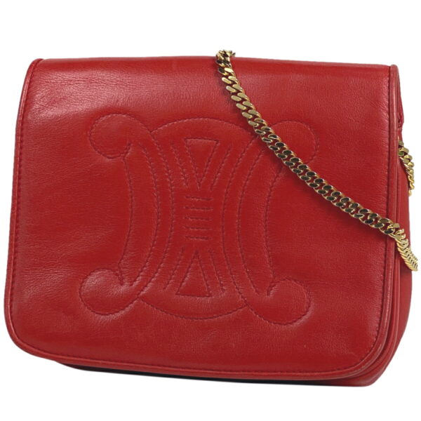 1000055612912 11 Celine Blason Chain Leather Crossbody Shoulder Bag Red