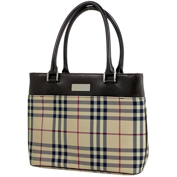 1000056686189 11 Burberry Plaid Canvas Handbag Beige Brown