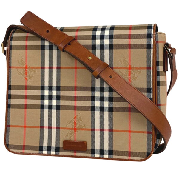 1000057896723 11 Burberry Plaid Canvas Messenger Shoulder Bag Brown