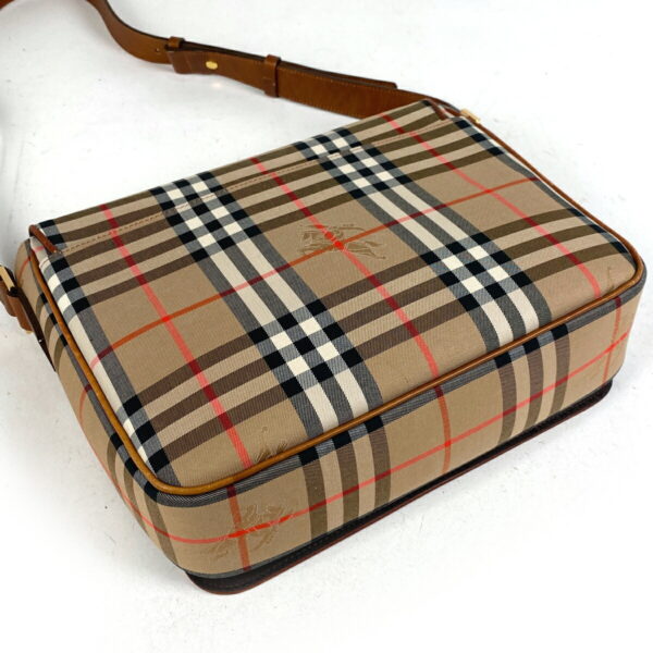 1000057896723 12 Burberry Plaid Canvas Messenger Shoulder Bag Brown