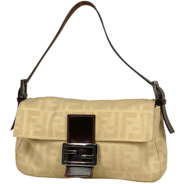 1000058480525 11 FENDI Zucca Pattern Mamma Baguette Shoulder Bag Canvas Beige