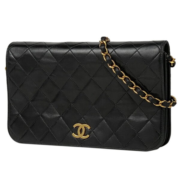 1000058979098 11 Chanel Matelasse Single Flap Chain Push Lock Shoulder Bag Leather Black