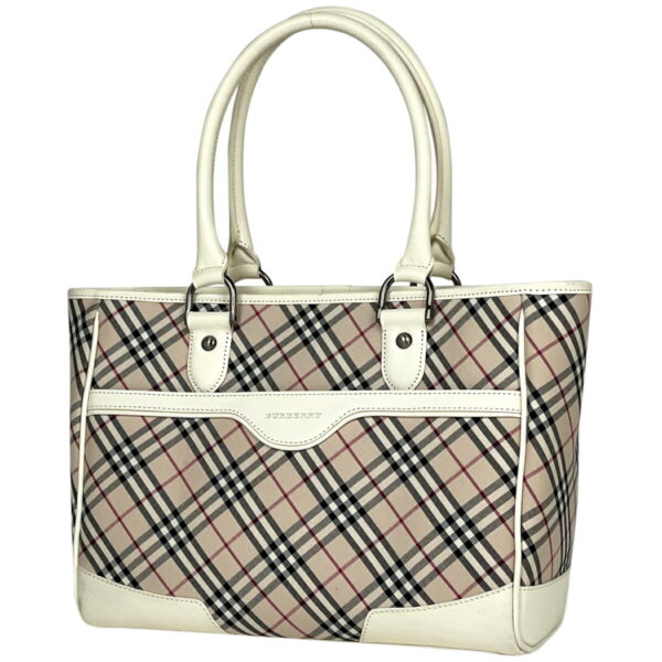 1000059696376 11 Burberry Check Pattern Canvas Tote Handbag Beige White