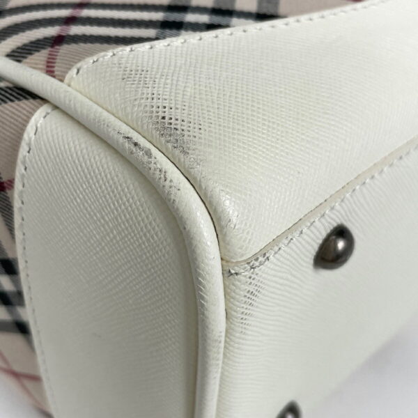 1000059696376 12 Burberry Check Pattern Canvas Tote Handbag Beige White