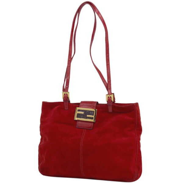 1000060013056 11 FENDI Zucca Shoulder Tote Bag Suede Red