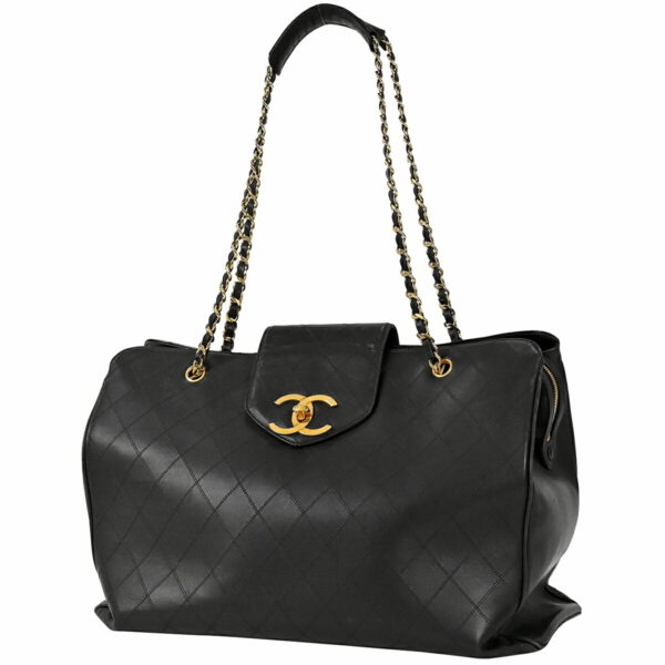 1000060016644 01 Chanel Bicolor Chain Super Model Tote Bag Leather Black