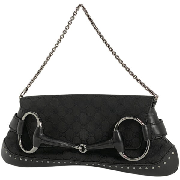 1000060648555 11 Gucci Horsebit Chain Shoulder Bag GG Canvas Black