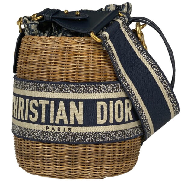 1000060872240 11 Christian Dior Oblique Trotter Canvas Drawstring Bucket Basket Bag Blue Beige