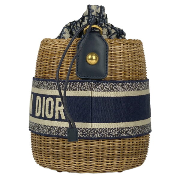 1000060872240 12 Christian Dior Oblique Trotter Canvas Drawstring Bucket Basket Bag Blue Beige