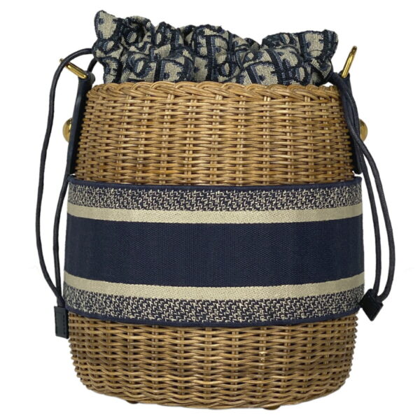 1000060872240 13 Christian Dior Oblique Trotter Canvas Drawstring Bucket Basket Bag Blue Beige