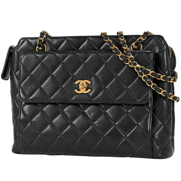 1000061264815 01 Chanel Coco Mark Chain Matelasse Tote Bag Leather Black