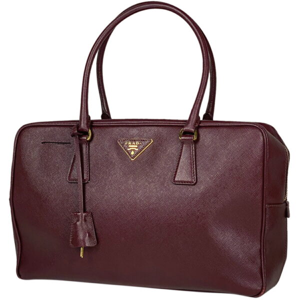 1000061624800 11 PRADA Plate Mini Handbag Saffiano Leather Bordeaux