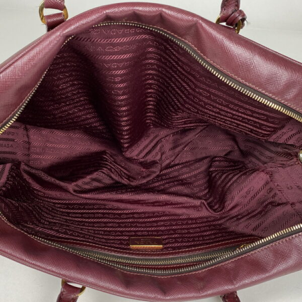 1000061624800 17 PRADA Plate Mini Handbag Saffiano Leather Bordeaux