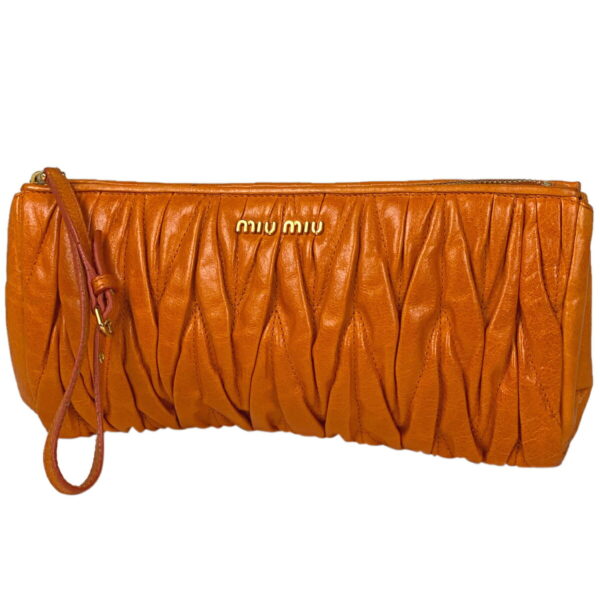 1000061728584 11 Miu Miu Matelasse Clutch Bag Leather Orange