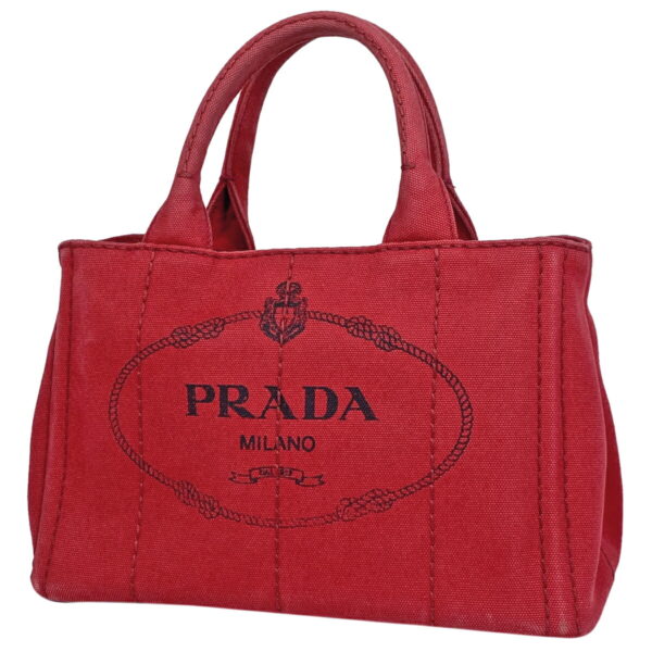 1000061836197 11 PRADA Canapa Tote 2WAY Canvas Red