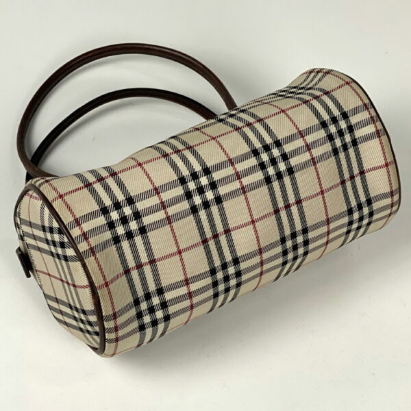 1000061883542 12 Burberry Plaid Canvas Cylinder Handbag Beige Brown