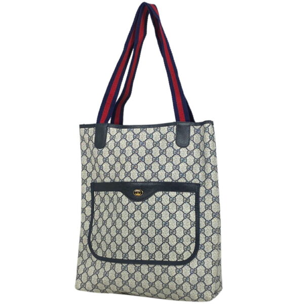 1000061941341 11 Gucci GG Pattern Sherry Line Web Tote Bag Canvas Blue Red