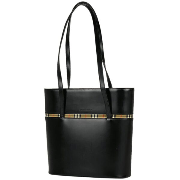 1000063070759 11 Burberry Leather Check Pattern Shoulder Tote Bag Black