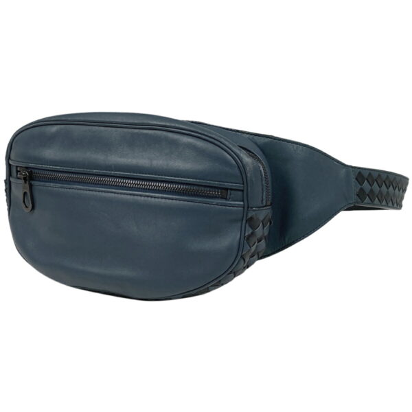 1000063685779 11 Bottega Veneta Intrecciato Leather Waist Pouch Body Bag Blue