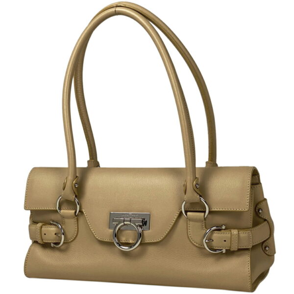 1000063842257 11 Salvatore Ferragamo Gancini Leather Shoulder Handbag Beige