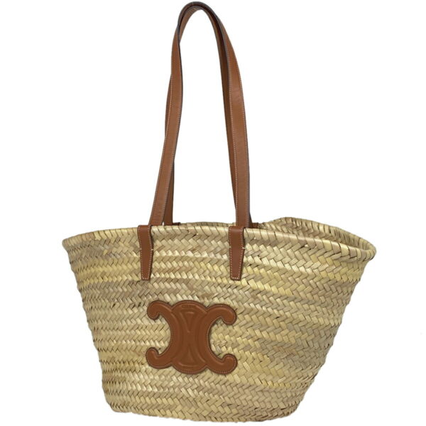 1000063843810 11 Celine Medium Triomphe Pannier Raffia Basket Tote Tan Brown