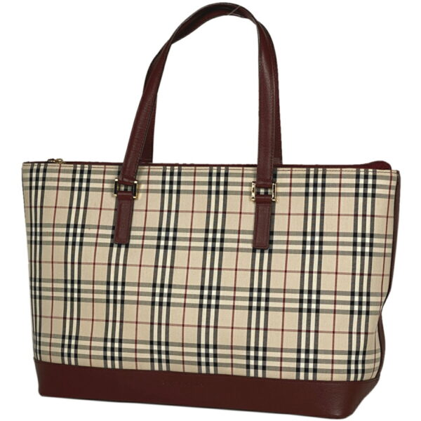 1000064116975 11 Burberry Check Pattern Canvas Tote Handbag Beige Red