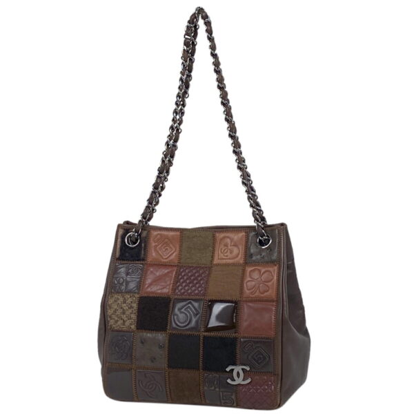 1000064121658 11 Chanel Icon Patchwork Chain Clover Camellia Perfume Tote Leather Brown