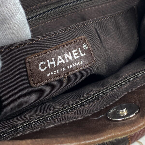 1000064121658 16 Chanel Icon Patchwork Chain Clover Camellia Perfume Tote Leather Brown